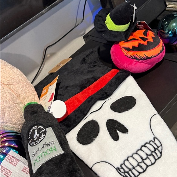 home goods Other - Halloween Skull, pumpkin with Witch Hat Plush and crunch bottle dog toys nwt